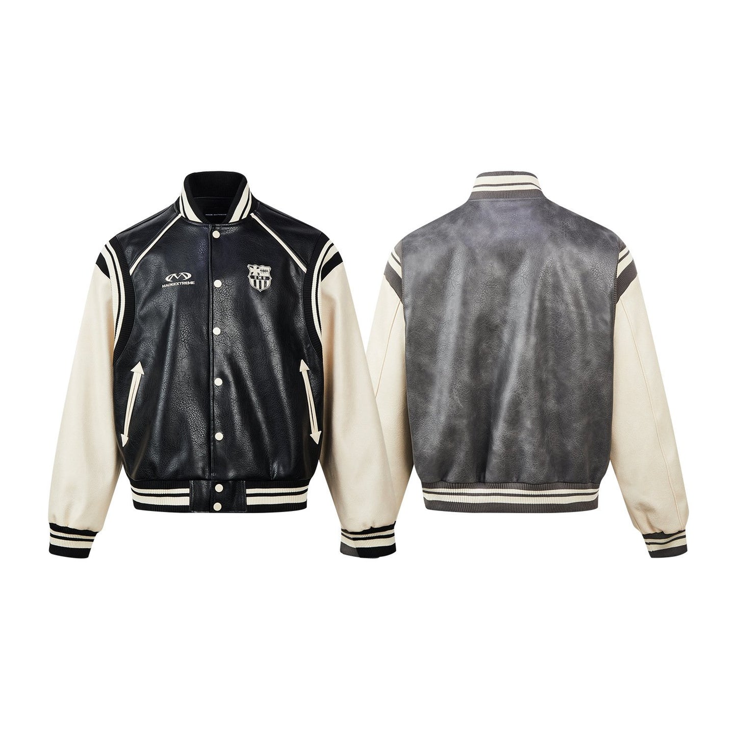 High Street Hiphop Badge Embroidered American Vintage Stitching Autumn Baseball Suit Coat Puleather Jacket