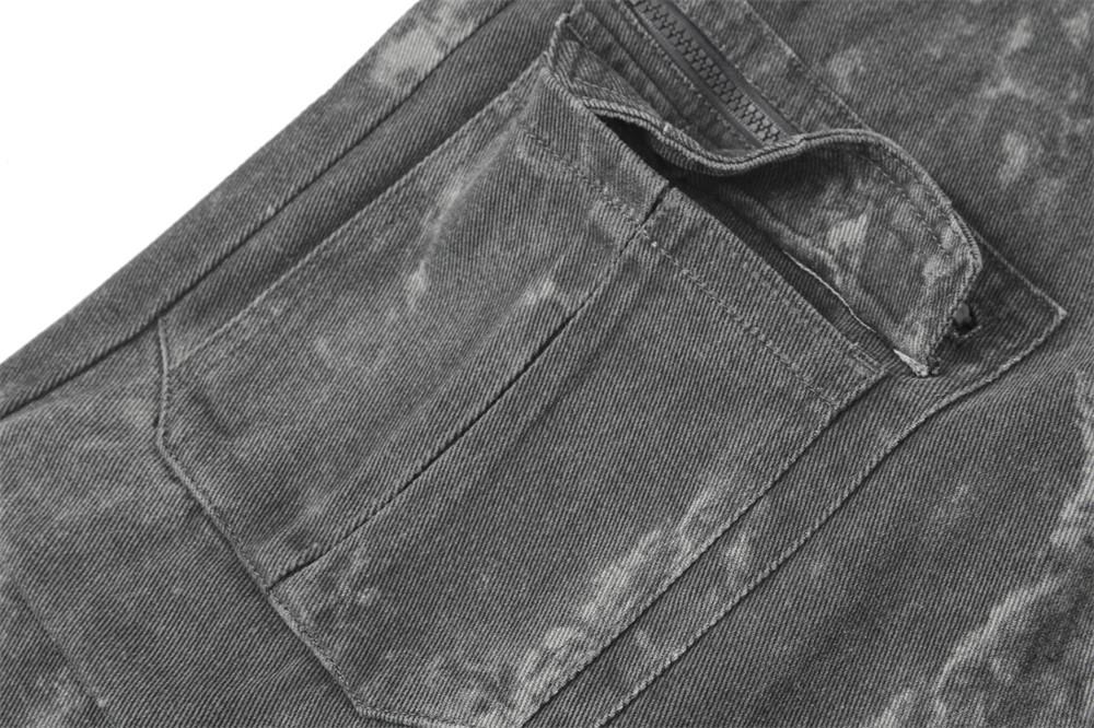 Tie-Dye Contrast Multi-Pocket Crane Pants Men's Loose Street Fashion Pleated Casual Straight Pants Wide-Leg Pants