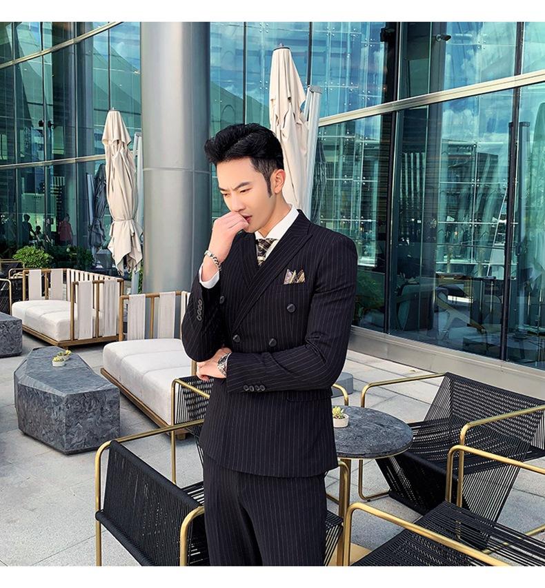 Double-breasted Suit Men's Summer Suit Suit Groom Wedding Wedding Dress Striped Three-piece Suit