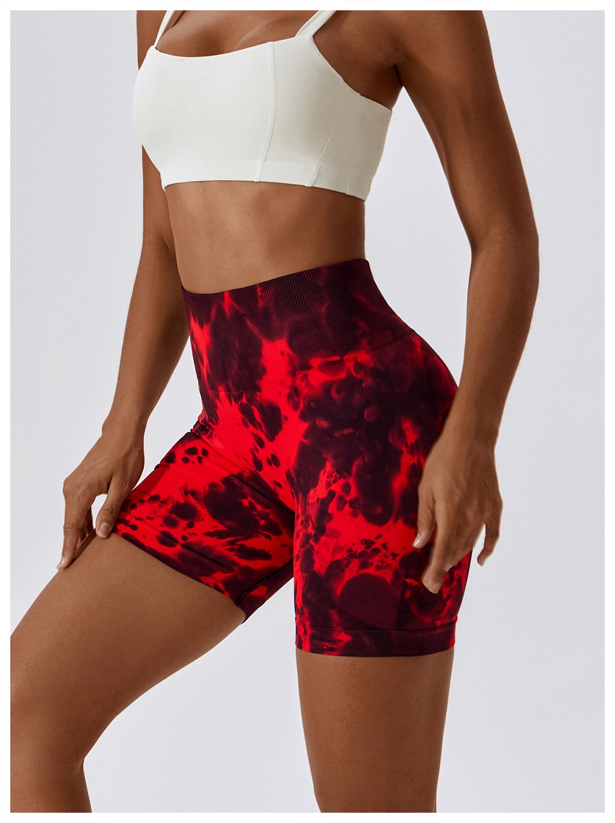 European And American Tie-Dye Seamless Yoga Shorts High Waist Hip-lifting Fitness Pants Belly Tight Sports Shorts Women's 7356