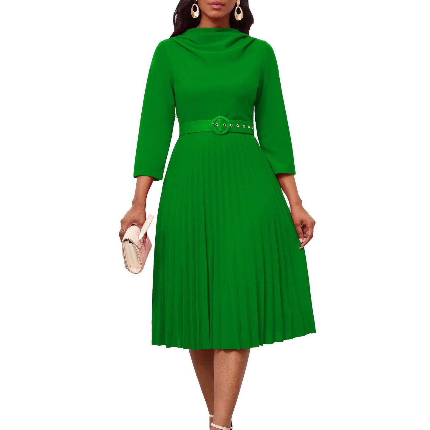 AB10ATE D459 New European And American Cross-border Women's Fashion Elegant Pleated Skirt Elegant Solid Color Plus Size Foreign Trade Dress