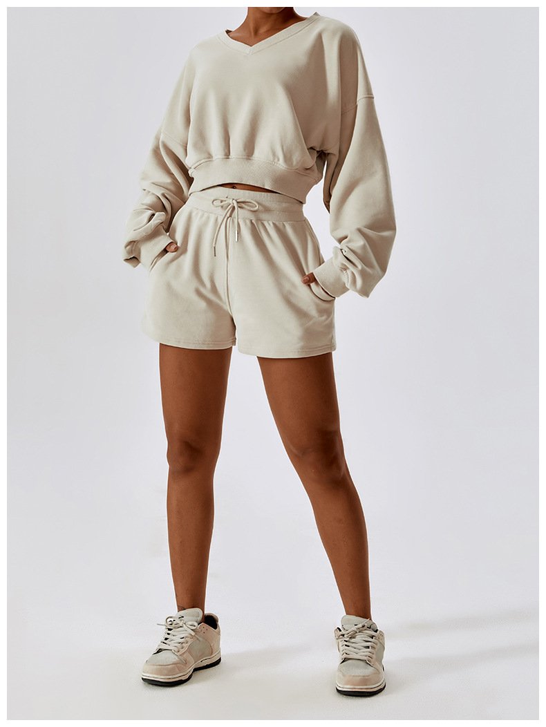 European And American Loose Long Sleeve Sports Sweat Outdoor Warm V-neck Pullover All-match Casual Sweat Top 8235
