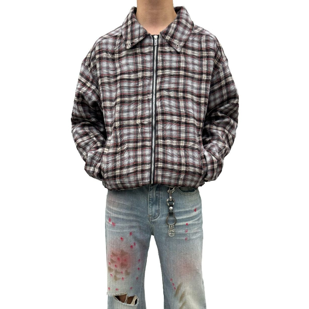 Pleated Old Retro American Plaid Autumn And Winter High-end Short Jacket Jacket Vibe Fashion Brand