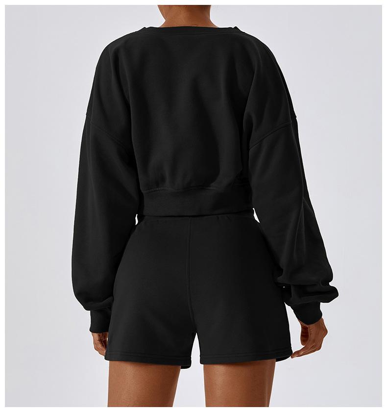 European And American Loose Long Sleeve Sports Sweat Outdoor Warm V-neck Pullover All-match Casual Sweat Top 8235