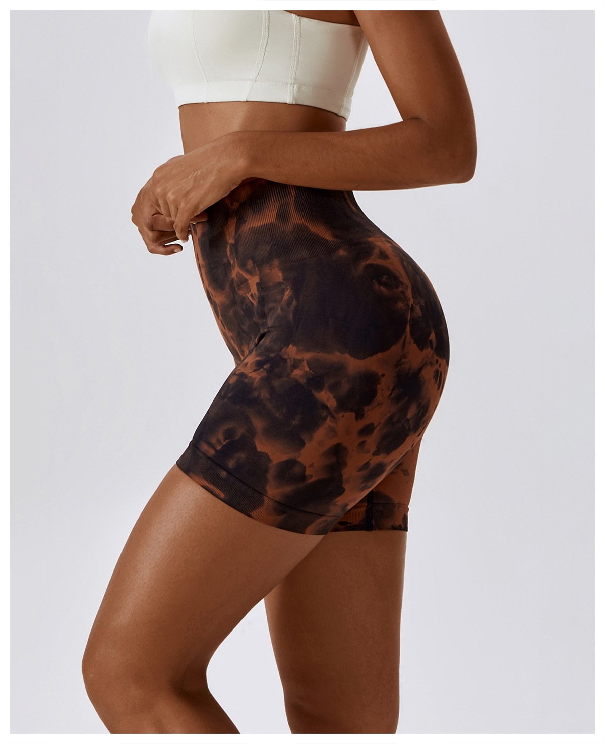 European And American Tie-Dye Seamless Yoga Shorts High Waist Hip-lifting Fitness Pants Belly Tight Sports Shorts Women's 7356