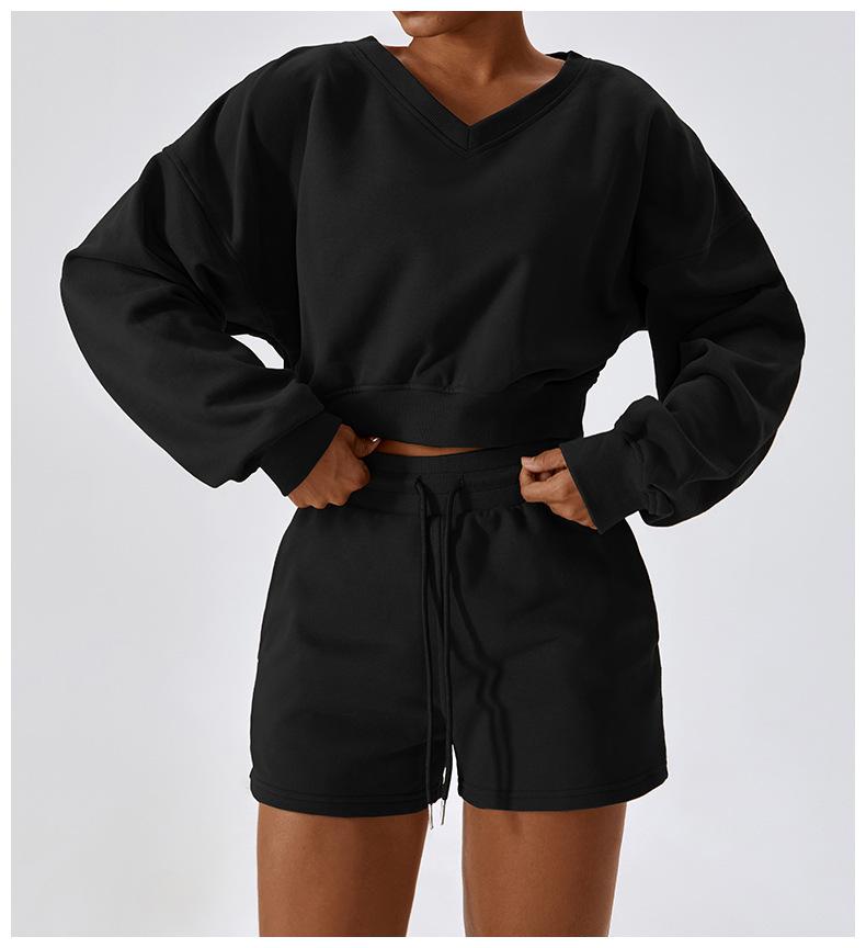 European And American Loose Long Sleeve Sports Sweat Outdoor Warm V-neck Pullover All-match Casual Sweat Top 8235