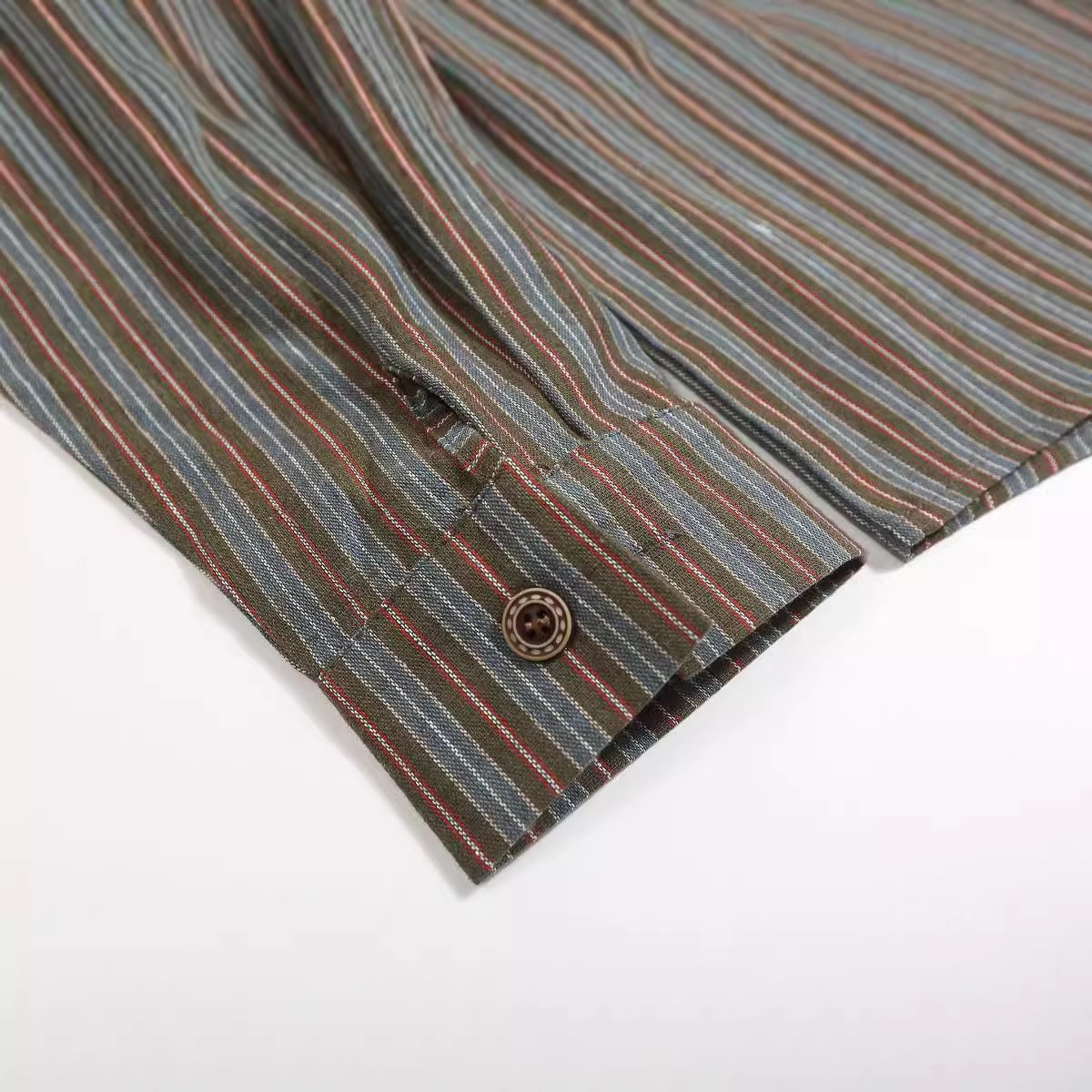 Vintage Hong Kong Style Cartoon Embroidered Vertical Stripe Long Sleeve Shirt Men's 2024 New Loose Shirt Jacket