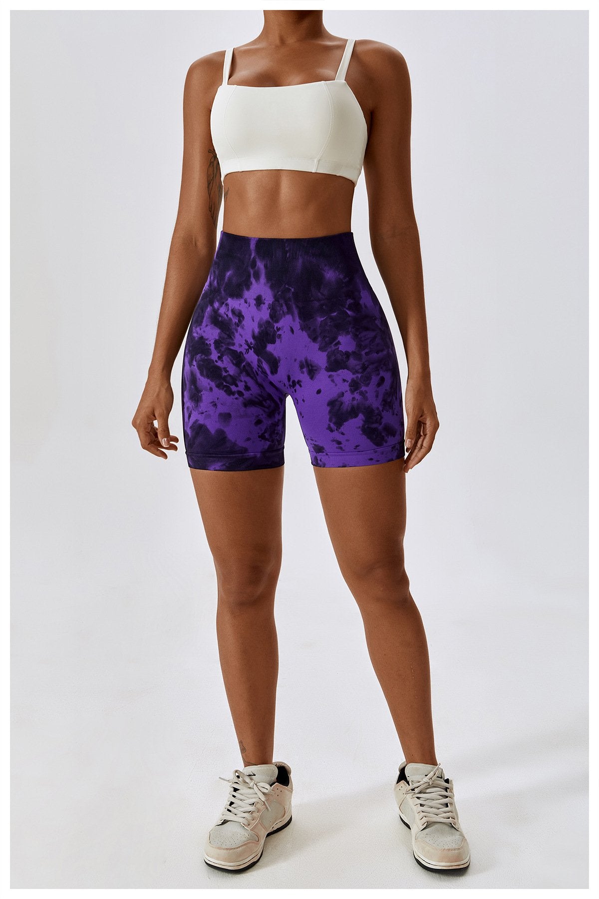 European And American Tie-Dye Seamless Yoga Shorts High Waist Hip-lifting Fitness Pants Belly Tight Sports Shorts Women's 7356