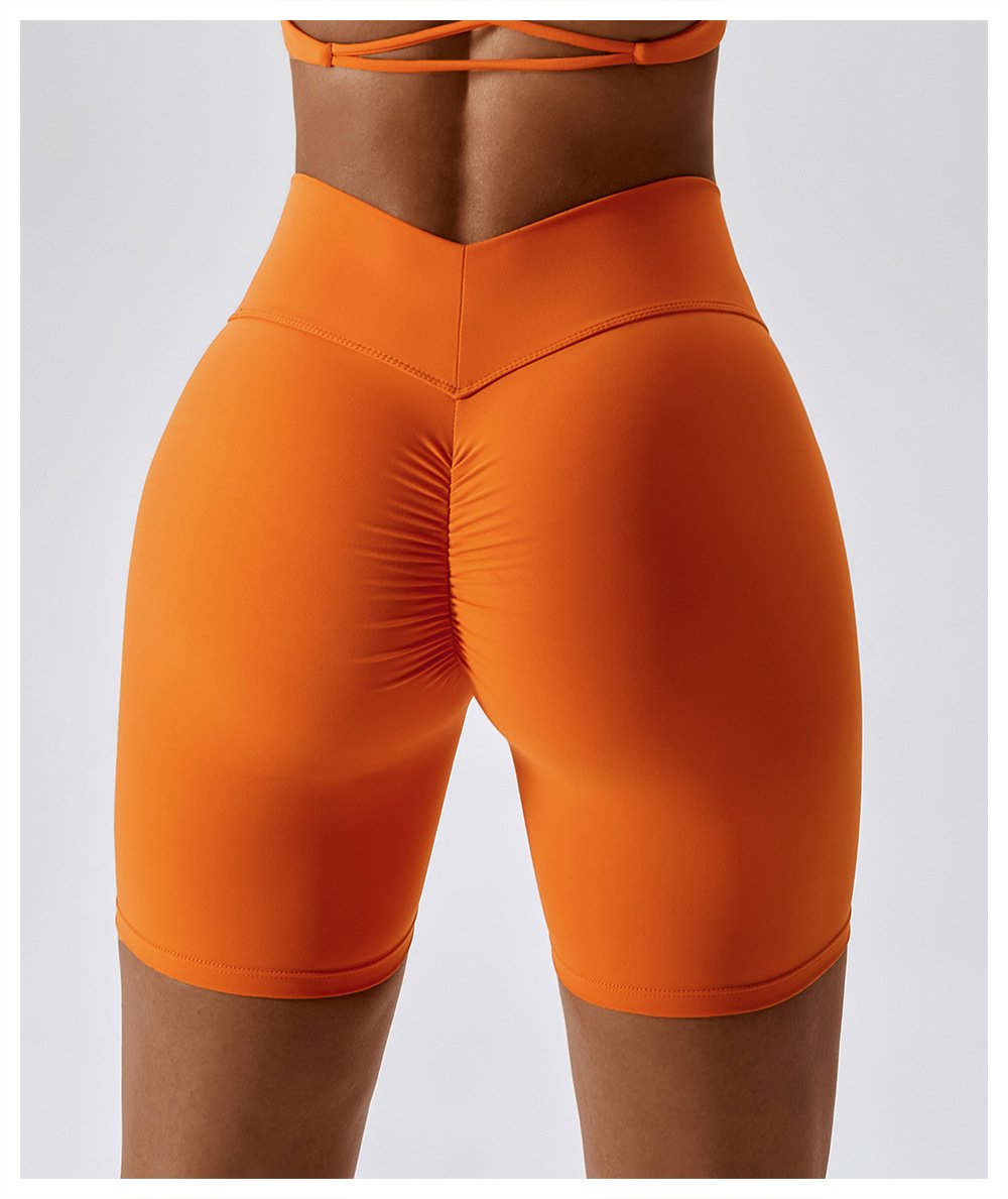 European And American Naked Tight Yoga Shorts Women's High Waist Hip-lifting Fitness Pants Running Tight Sports Shorts 8233