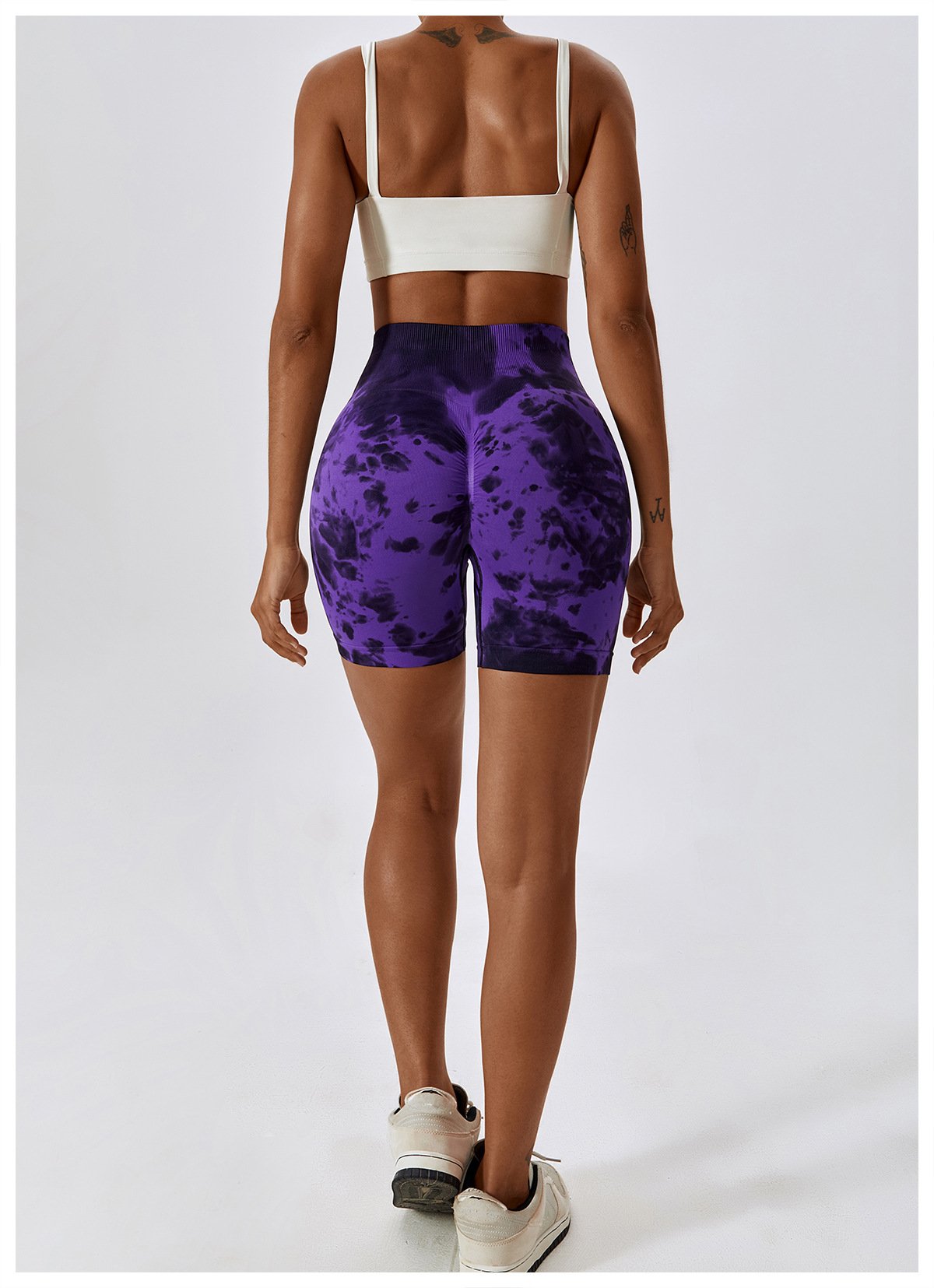 European And American Tie-Dye Seamless Yoga Shorts High Waist Hip-lifting Fitness Pants Belly Tight Sports Shorts Women's 7356