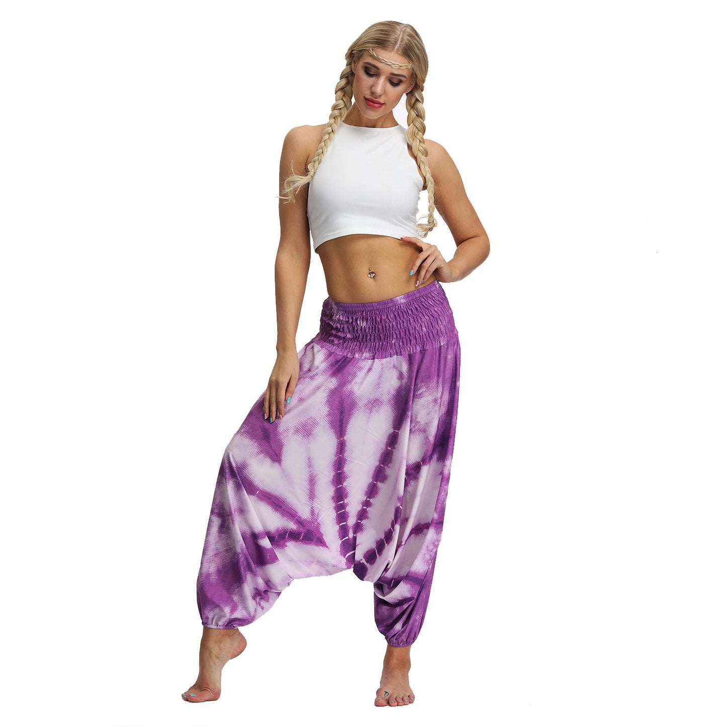 Amazon Explosions Tie-Dye Digital Printing Women's Sports Yoga Pants Large Size Loose Crotch Lantern Dance Pants