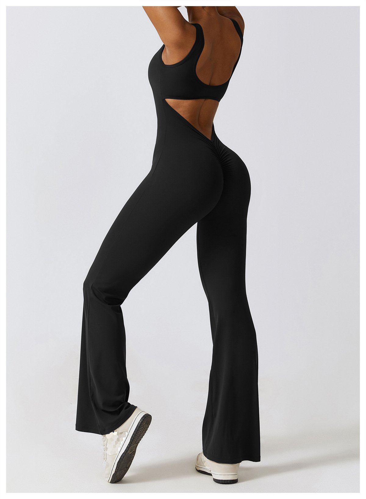 The United States Hollow-out Back Jumpsuit Peach Hip-lifting Sports Fitness Suit Micro-hora Jumpsuit Yoga Suit