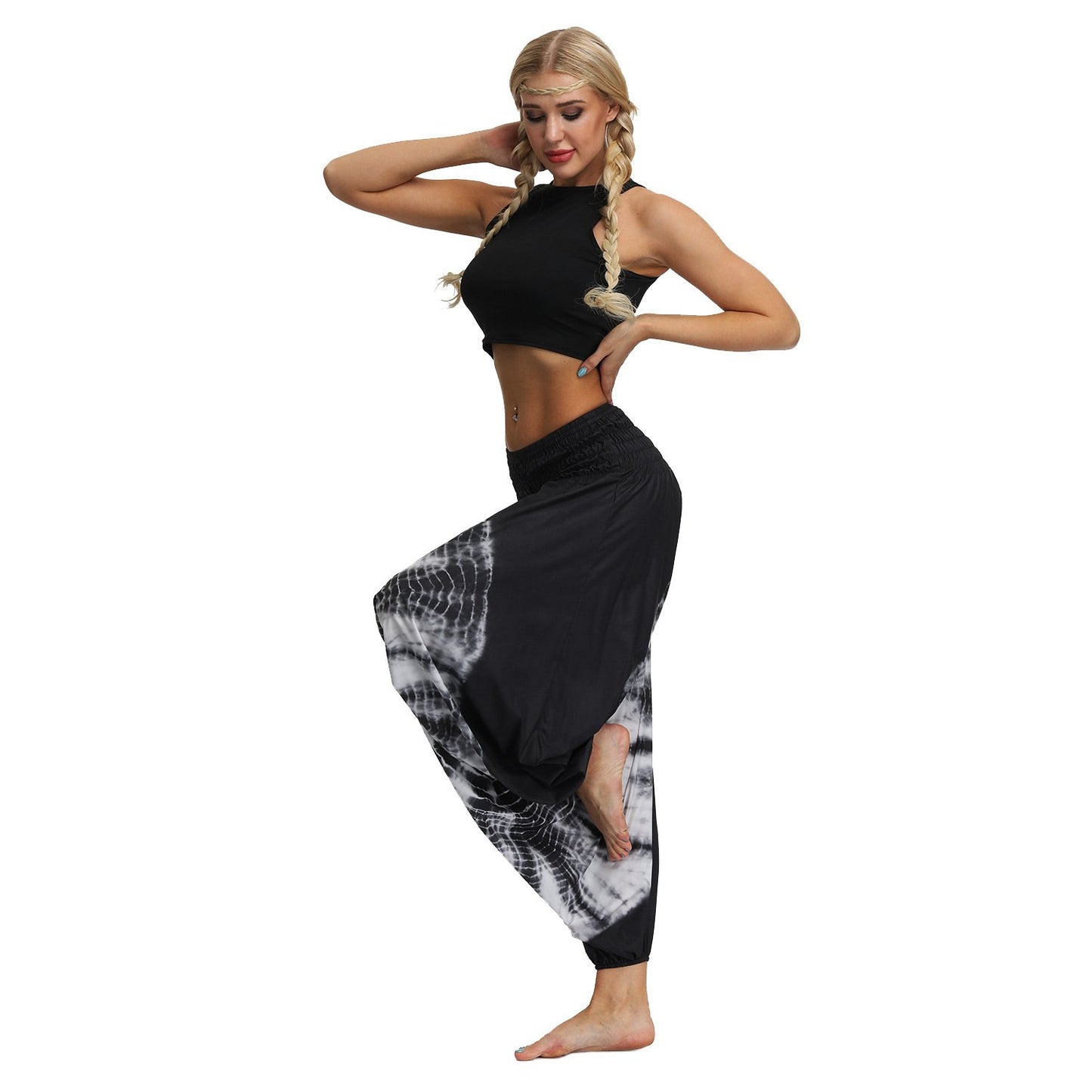 Amazon Explosions Tie-Dye Digital Printing Women's Sports Yoga Pants Large Size Loose Crotch Lantern Dance Pants