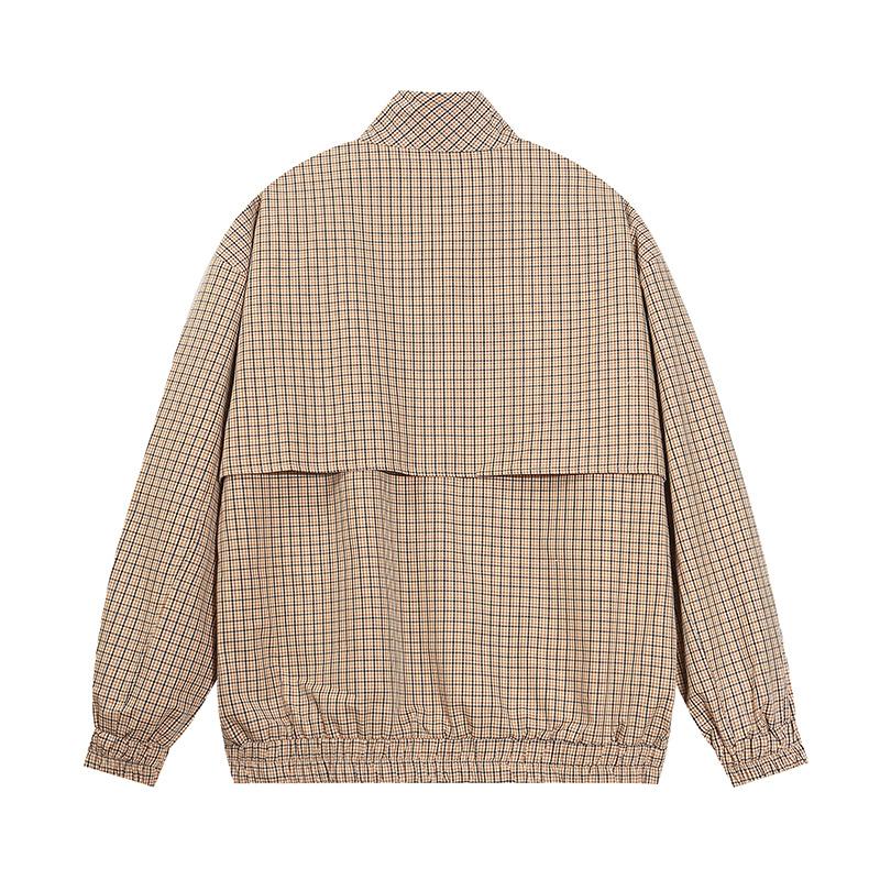 American Style Vintage Embroidered Cartoon Plaid Vertical Collar Jacket Men's Autumn Design Sense Zipper Commuter Jacket