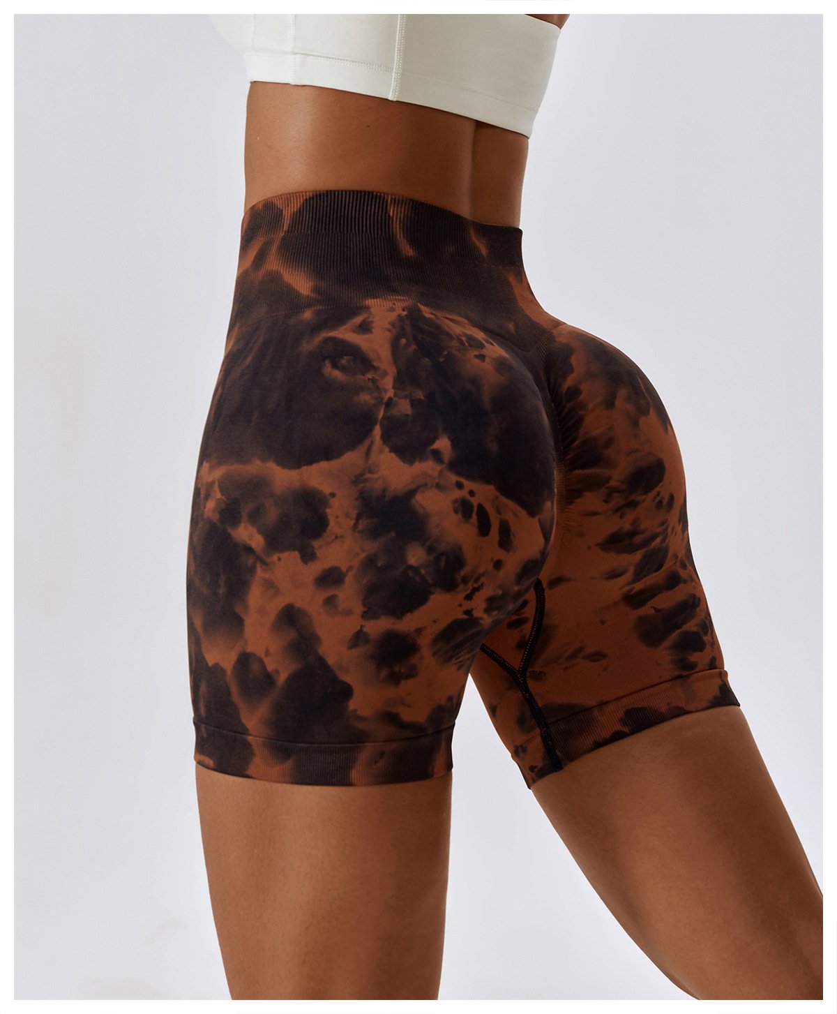 European And American Tie-Dye Seamless Yoga Shorts High Waist Hip-lifting Fitness Pants Belly Tight Sports Shorts Women's 7356