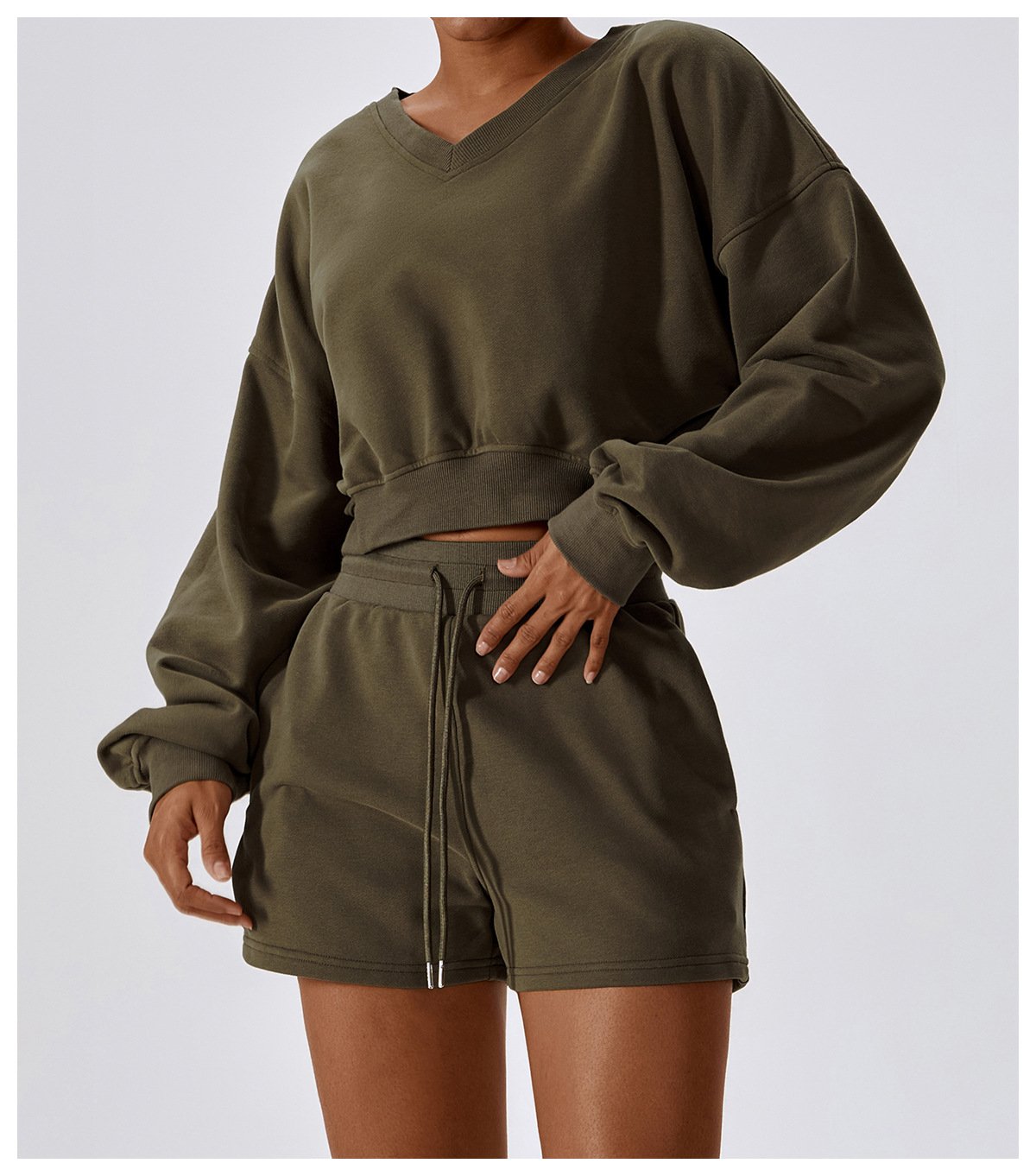 European And American Loose Long Sleeve Sports Sweat Outdoor Warm V-neck Pullover All-match Casual Sweat Top 8235