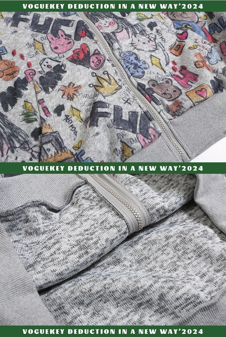 American Style Trendy Brand Fun Graffiti Print Cardigan Hoodie Women's Loose College Style Couple's Coat