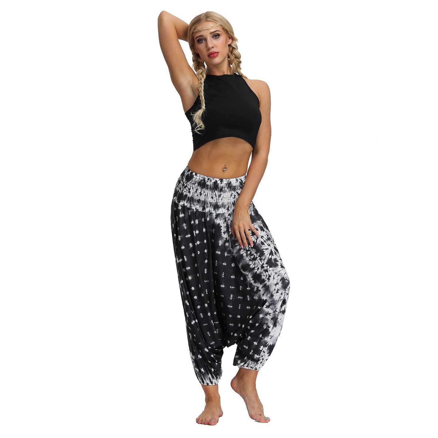 Amazon Explosions Tie-Dye Digital Printing Women's Sports Yoga Pants Large Size Loose Crotch Lantern Dance Pants