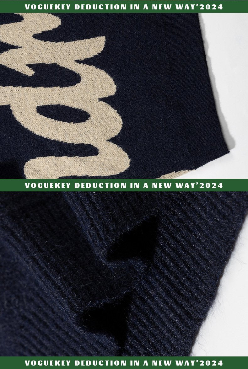 Vintage Letter Jacquard Loose All-match Couple's Round Neck Long-sleeved Sweater Sweater Autumn And Winter 2024