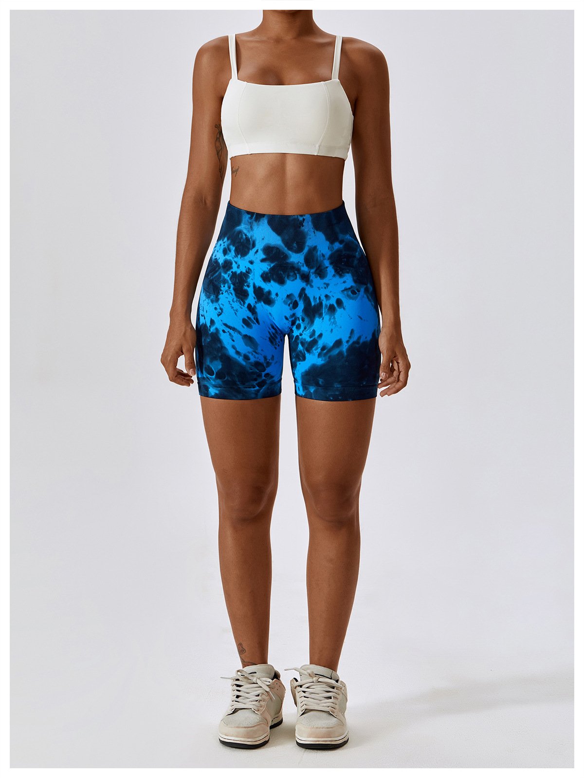 European And American Tie-Dye Seamless Yoga Shorts High Waist Hip-lifting Fitness Pants Belly Tight Sports Shorts Women's 7356
