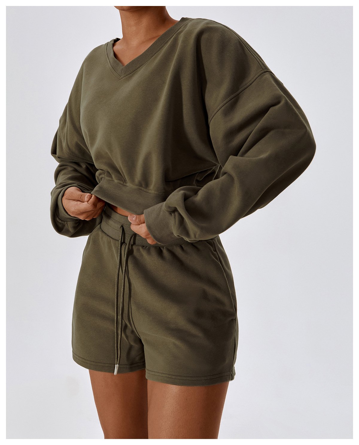 European And American Loose Long Sleeve Sports Sweat Outdoor Warm V-neck Pullover All-match Casual Sweat Top 8235