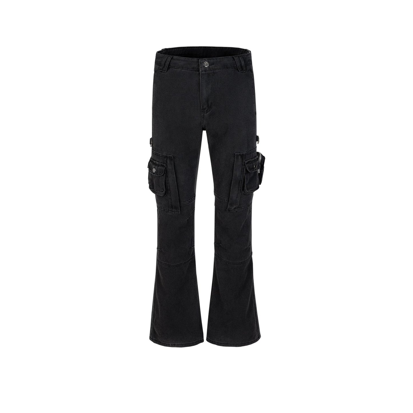 Men's Women's Autumn And Winter Urban Black Multi-Pocket Wide-Leg Trousers Unisex High Street Casual Jeans