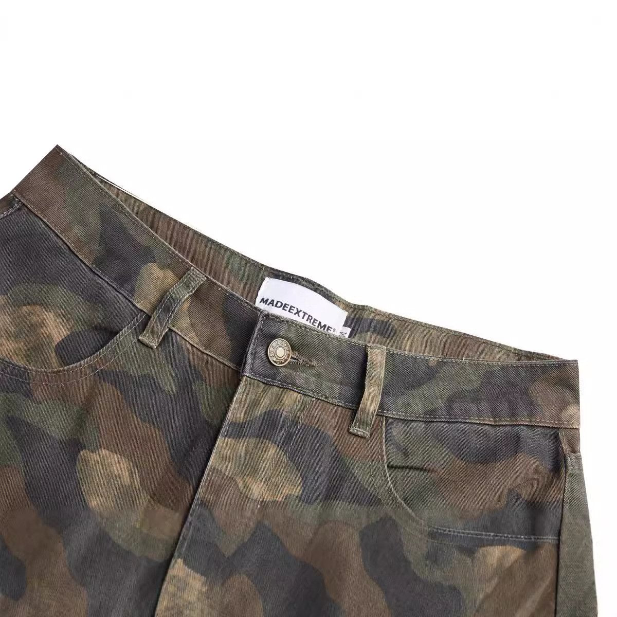 MADEEXTREME Summer Original American Style Maple Leaf Retro Multi-Pocket Overalls Street Loose Camouflage Trousers