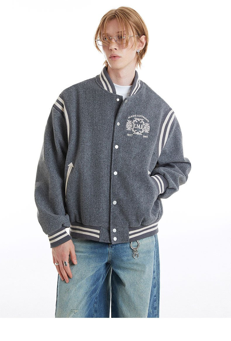 Badge Letter Embroidered Button Autumn And Winter New All-match Casual Sports Jacket Coat