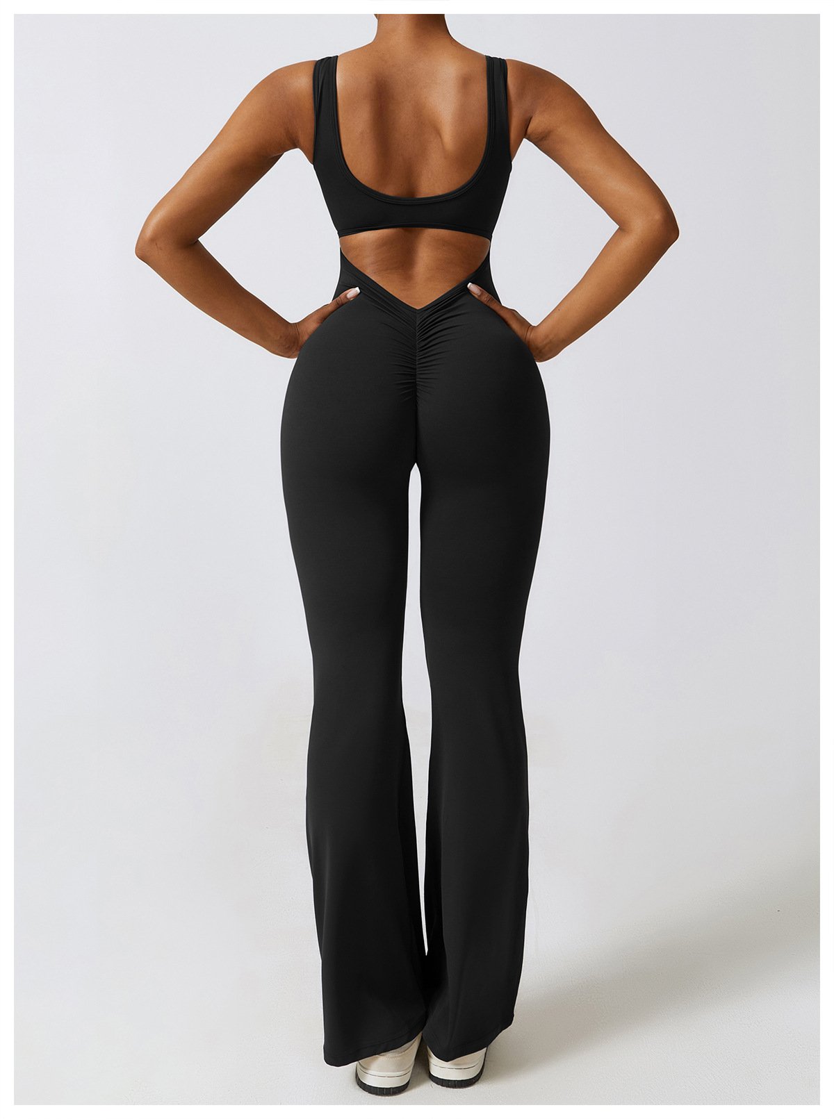 The United States Hollow-out Back Jumpsuit Peach Hip-lifting Sports Fitness Suit Micro-hora Jumpsuit Yoga Suit