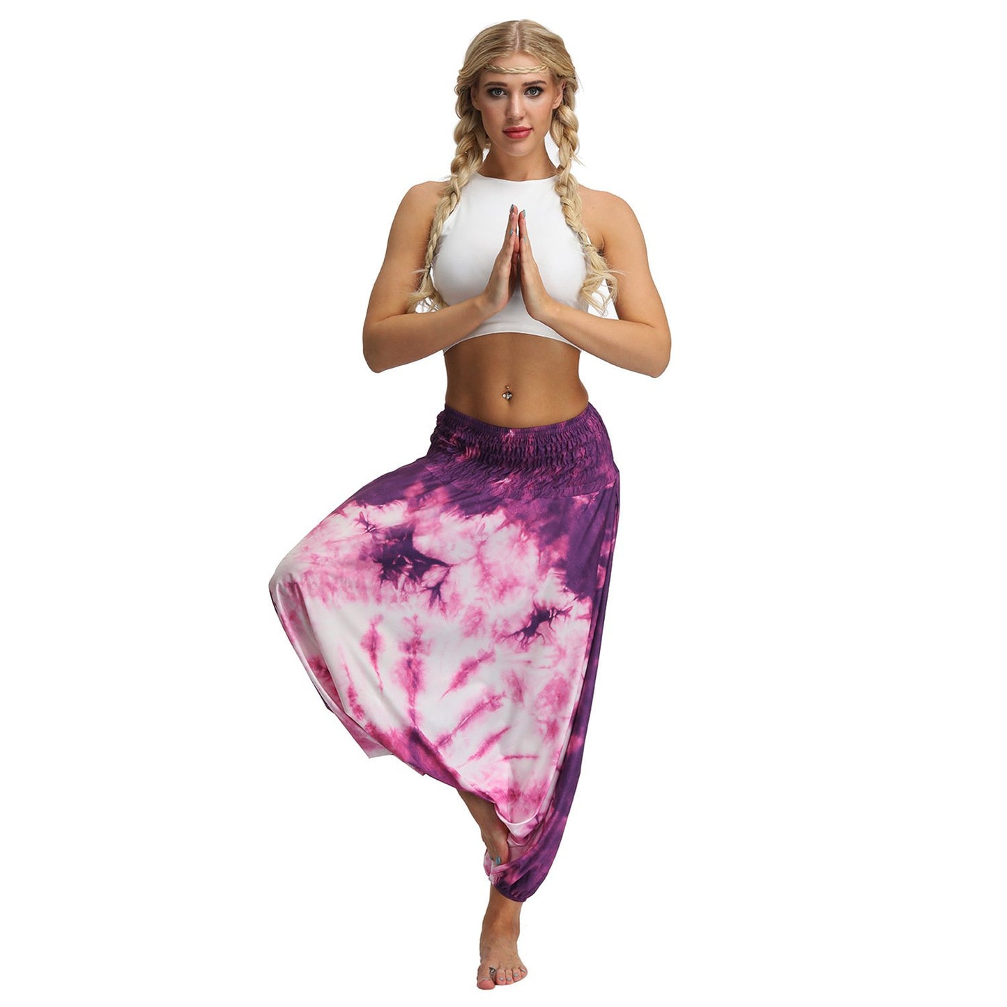 Amazon Explosions Tie-Dye Digital Printing Women's Sports Yoga Pants Large Size Loose Crotch Lantern Dance Pants