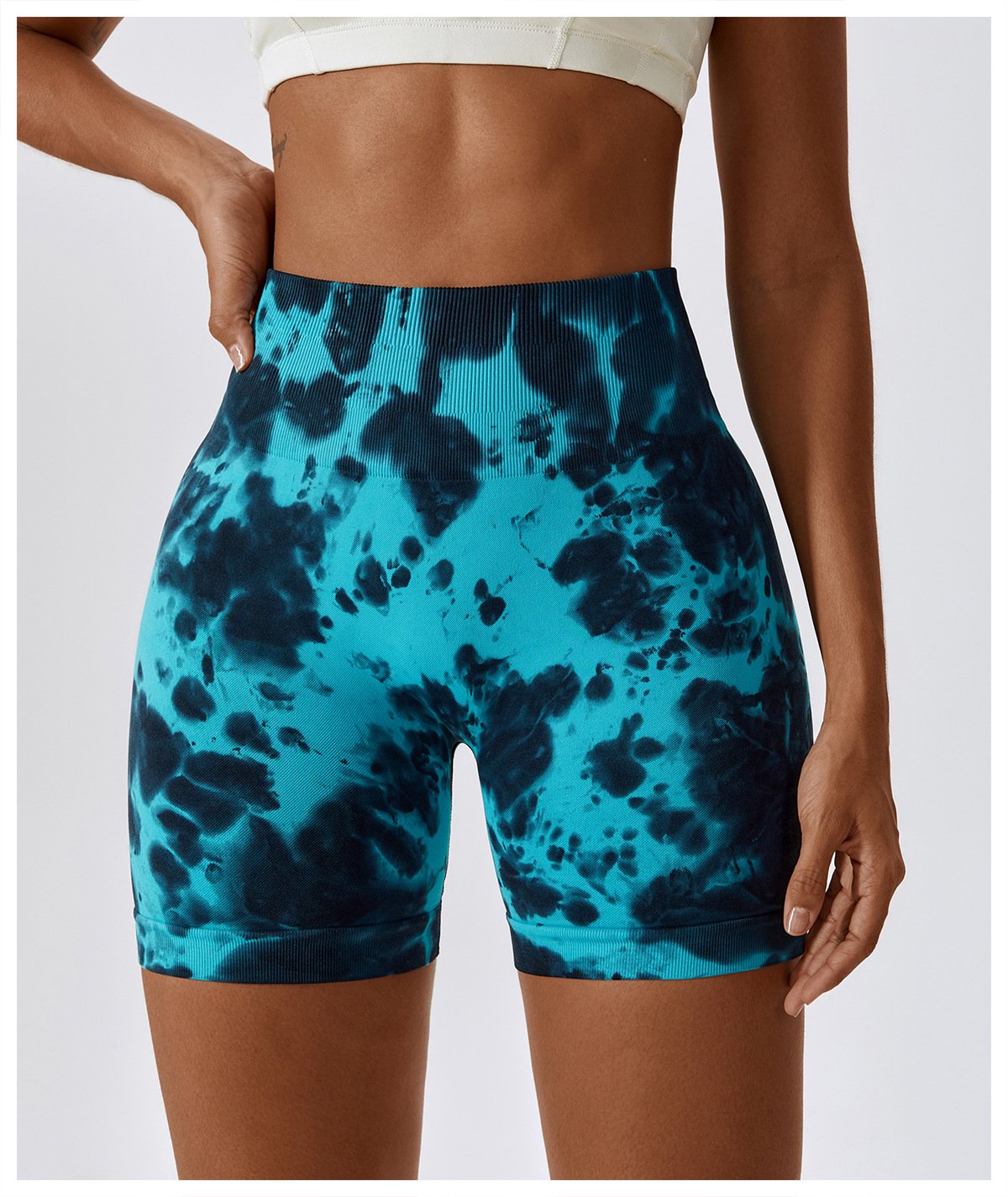 European And American Tie-Dye Seamless Yoga Shorts High Waist Hip-lifting Fitness Pants Belly Tight Sports Shorts Women's 7356