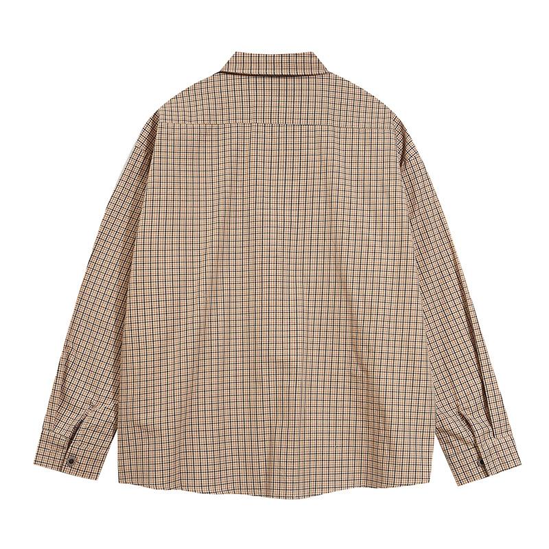 American Vintage Figure Embroidered Plaid Long Sleeve Shirt Men's And Women's Autumn Loose Casual Shirt Jacket