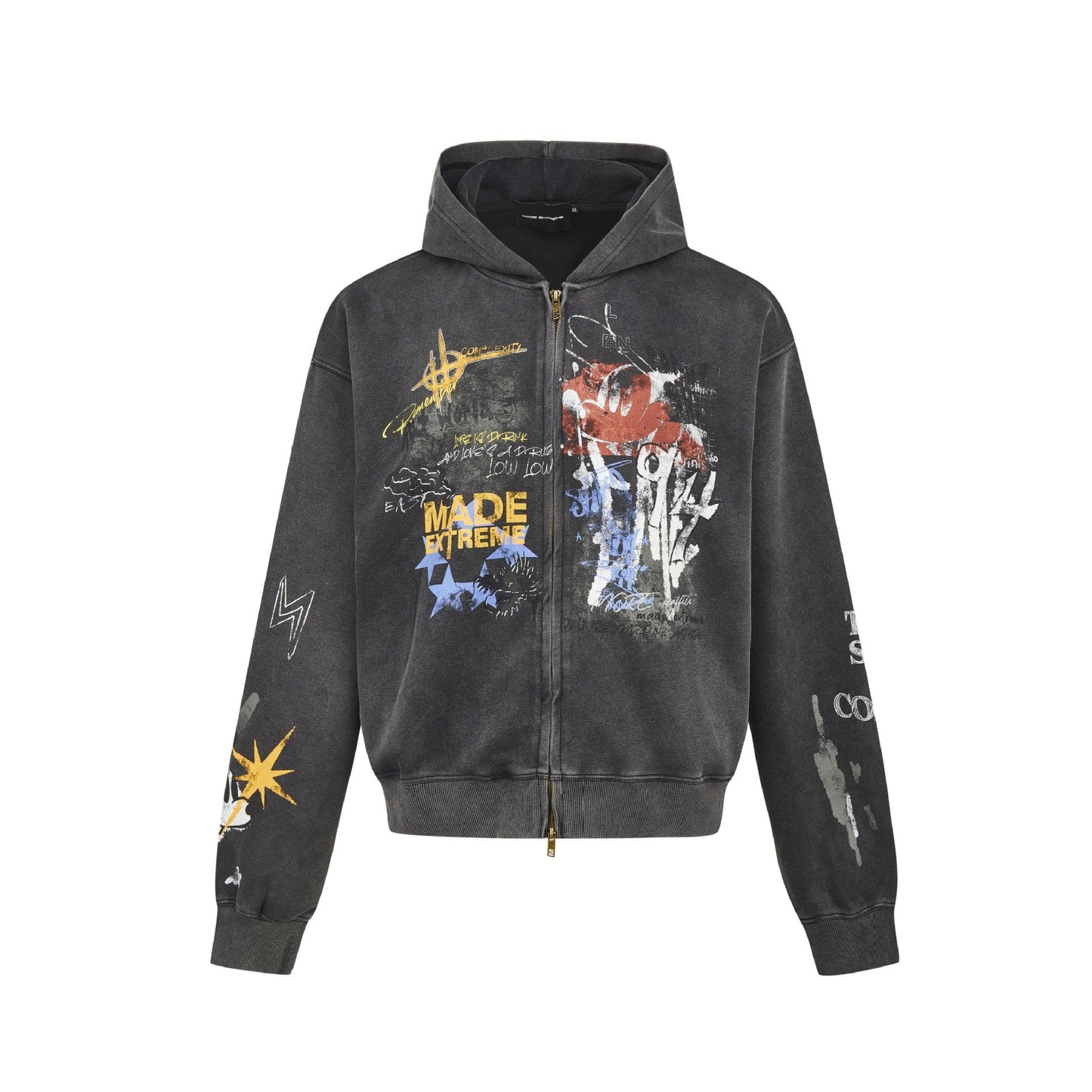 Street Hip Hop Graffiti Sweater Men's And Women's Spring And Autumn Oversize Cardigan Hooded Jacket