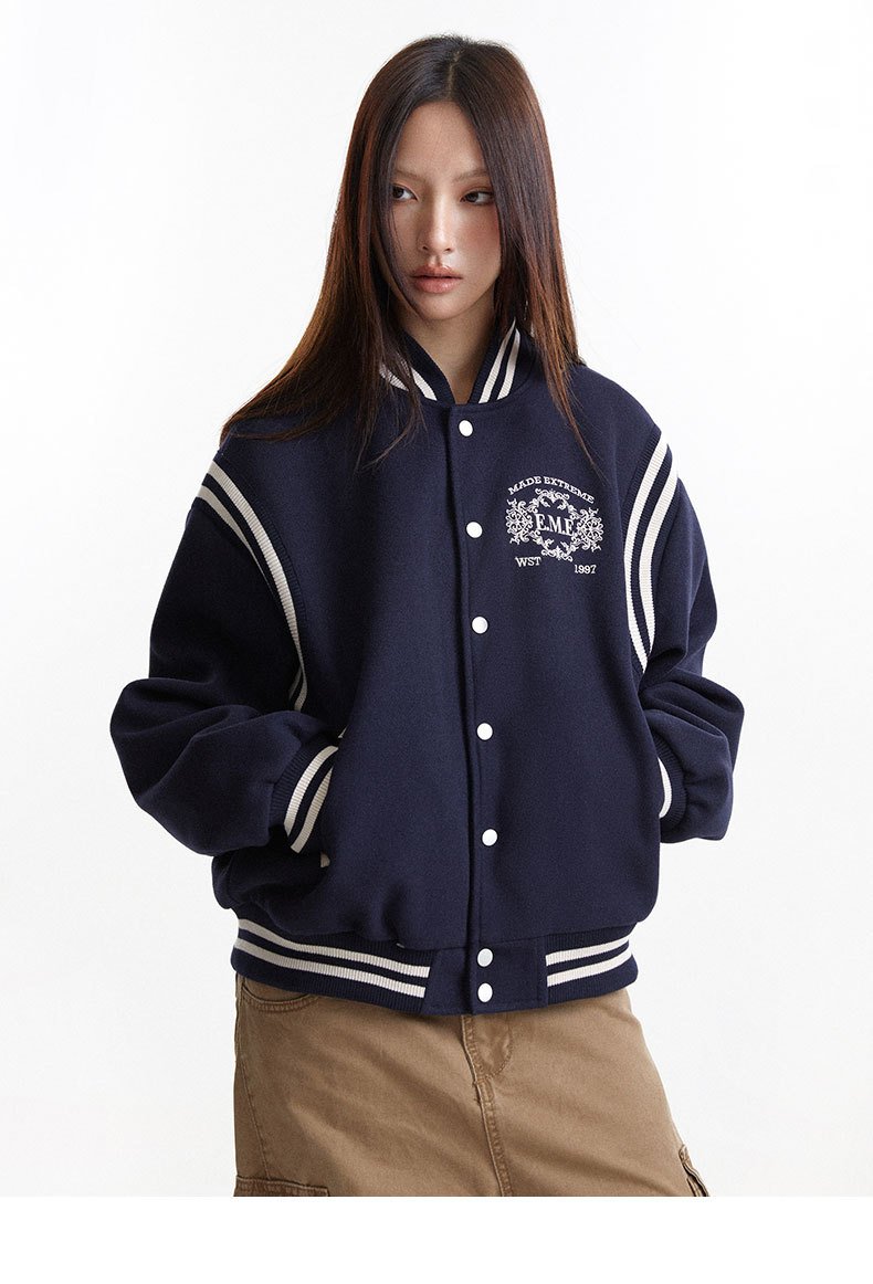 Badge Letter Embroidered Button Autumn And Winter New All-match Casual Sports Jacket Coat