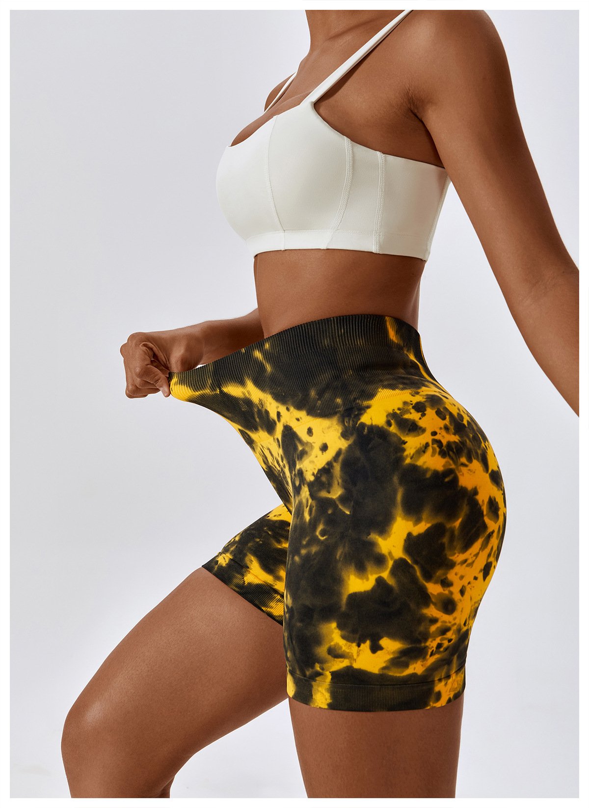 European And American Tie-Dye Seamless Yoga Shorts High Waist Hip-lifting Fitness Pants Belly Tight Sports Shorts Women's 7356
