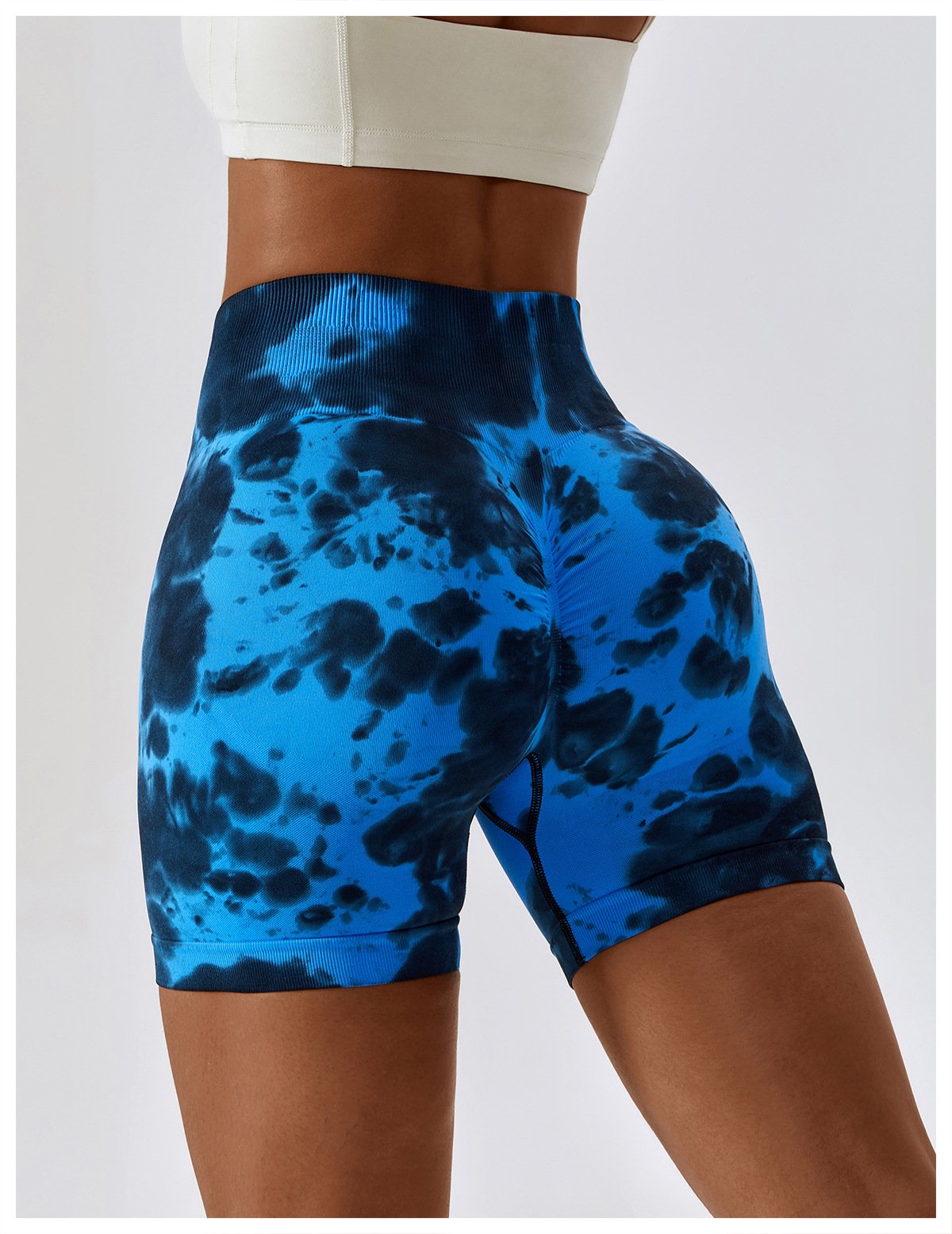 European And American Tie-Dye Seamless Yoga Shorts High Waist Hip-lifting Fitness Pants Belly Tight Sports Shorts Women's 7356
