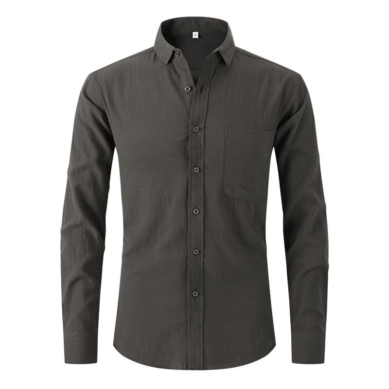 Amazon Cross-border Explosions Men's Imitation Cotton And Linen Shirt Black Long Sleeve Business Slim Handsome Outer Shirt Autumn Men