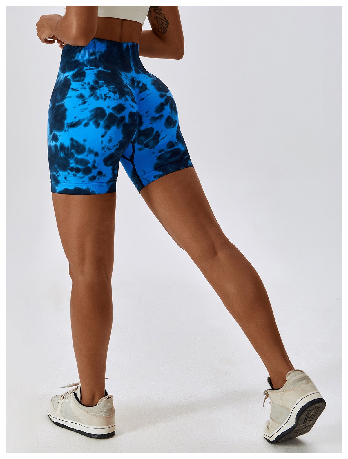 European And American Tie-Dye Seamless Yoga Shorts High Waist Hip-lifting Fitness Pants Belly Tight Sports Shorts Women's 7356