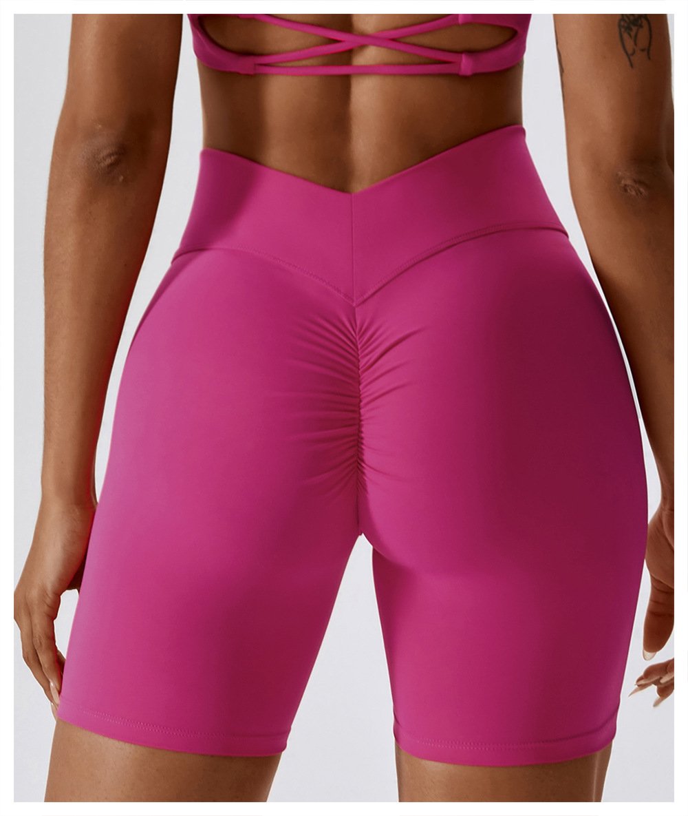 European And American Naked Tight Yoga Shorts Women's High Waist Hip-lifting Fitness Pants Running Tight Sports Shorts 8233