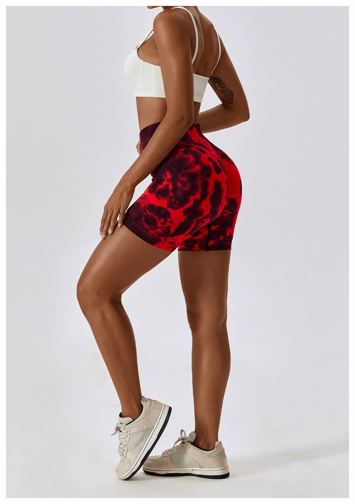 European And American Tie-Dye Seamless Yoga Shorts High Waist Hip-lifting Fitness Pants Belly Tight Sports Shorts Women's 7356