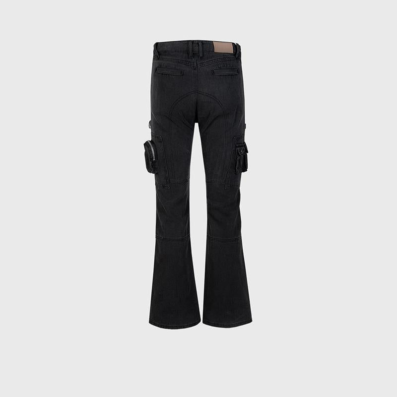 Men's Women's Autumn And Winter Urban Black Multi-Pocket Wide-Leg Trousers Unisex High Street Casual Jeans