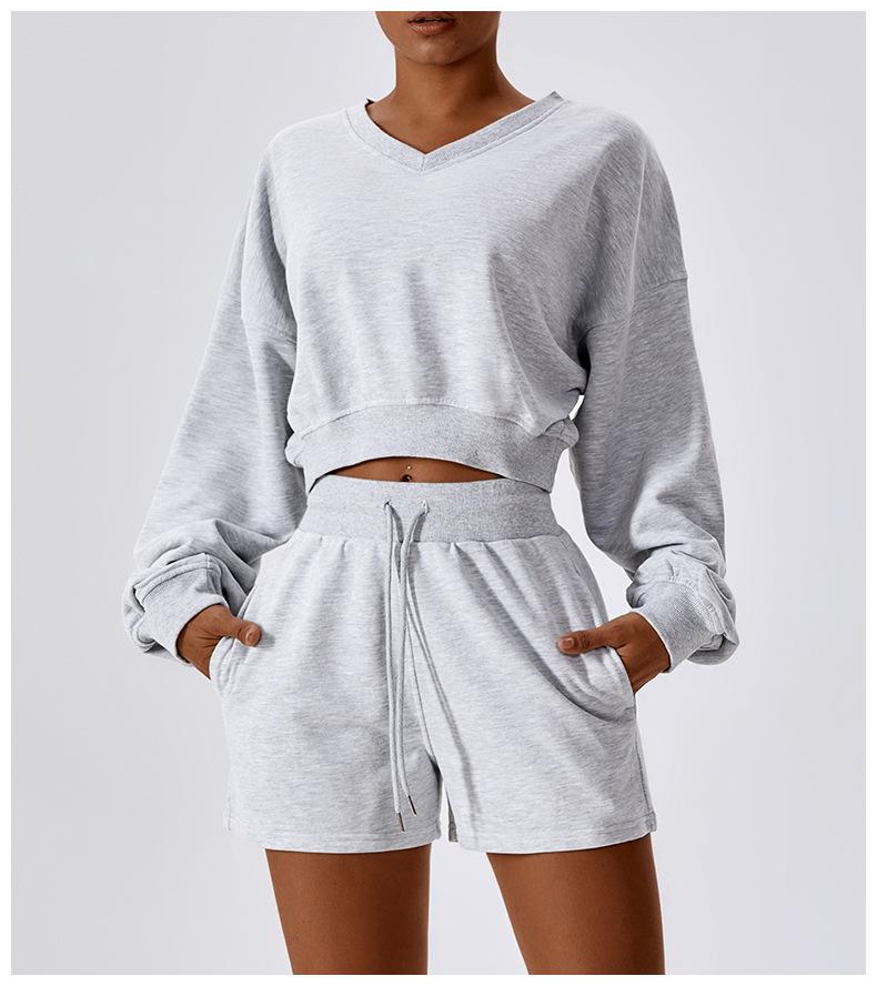 European And American Loose Long Sleeve Sports Sweat Outdoor Warm V-neck Pullover All-match Casual Sweat Top 8235