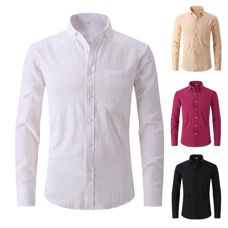 Amazon Cross-border Explosions Men's Imitation Cotton And Linen Shirt Black Long Sleeve Business Slim Handsome Outer Shirt Autumn Men