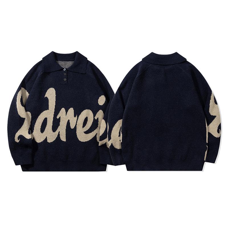 Vintage Letter Jacquard Loose All-match Couple's Round Neck Long-sleeved Sweater Sweater Autumn And Winter 2024