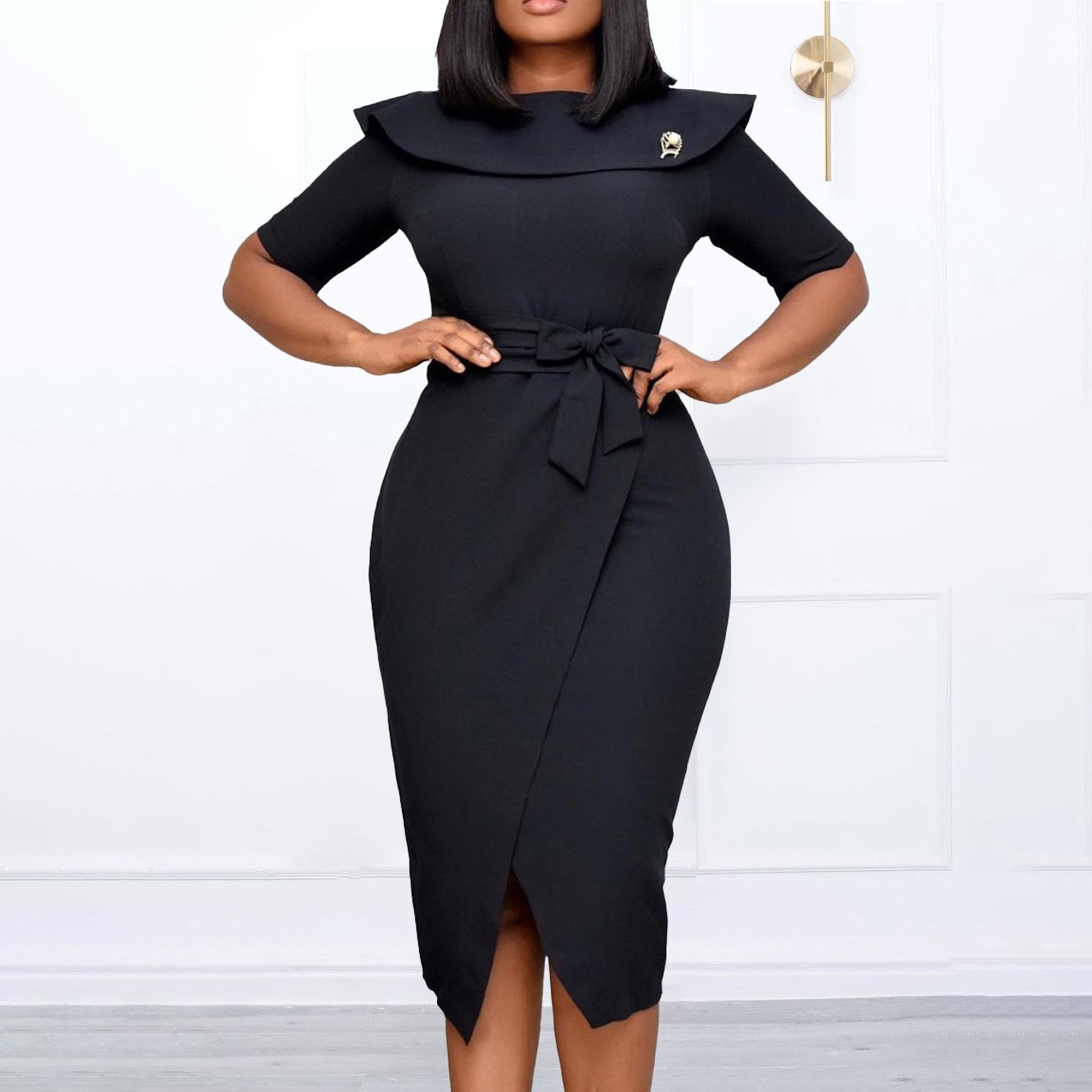 AB10ATE European And American Women's 2021 Foreign Trade New Amazon Solid Color Professional Office Foreign Trade Plus Size Cross-border Dress