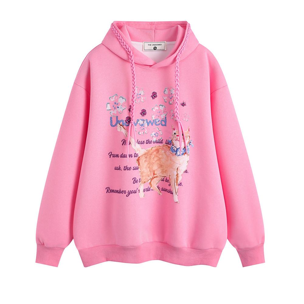 Animal Kitten Printed Loose Pullover Sweater High Street Fashionable Autumn And Winter Style Casual Long Sleeve Cartoon Hoodie For Men And Women