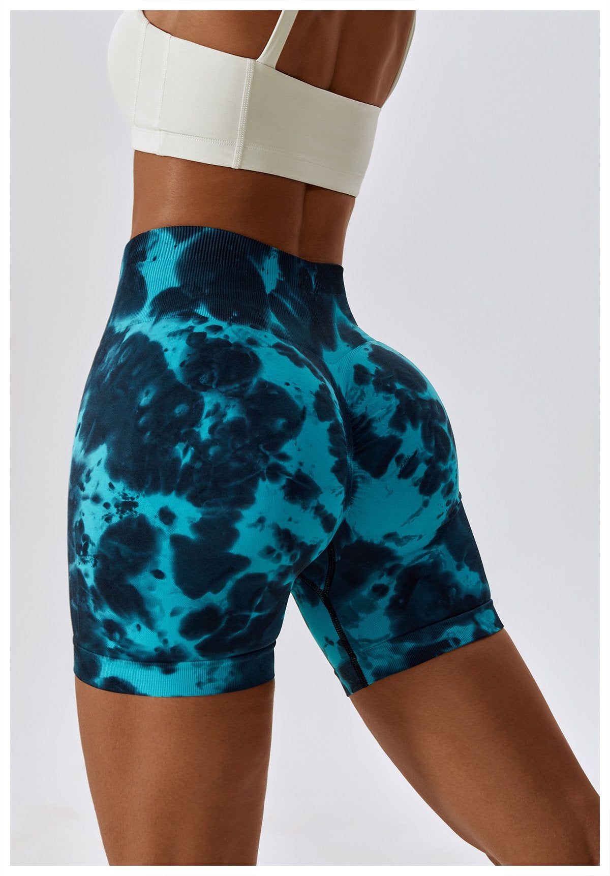 European And American Tie-Dye Seamless Yoga Shorts High Waist Hip-lifting Fitness Pants Belly Tight Sports Shorts Women's 7356