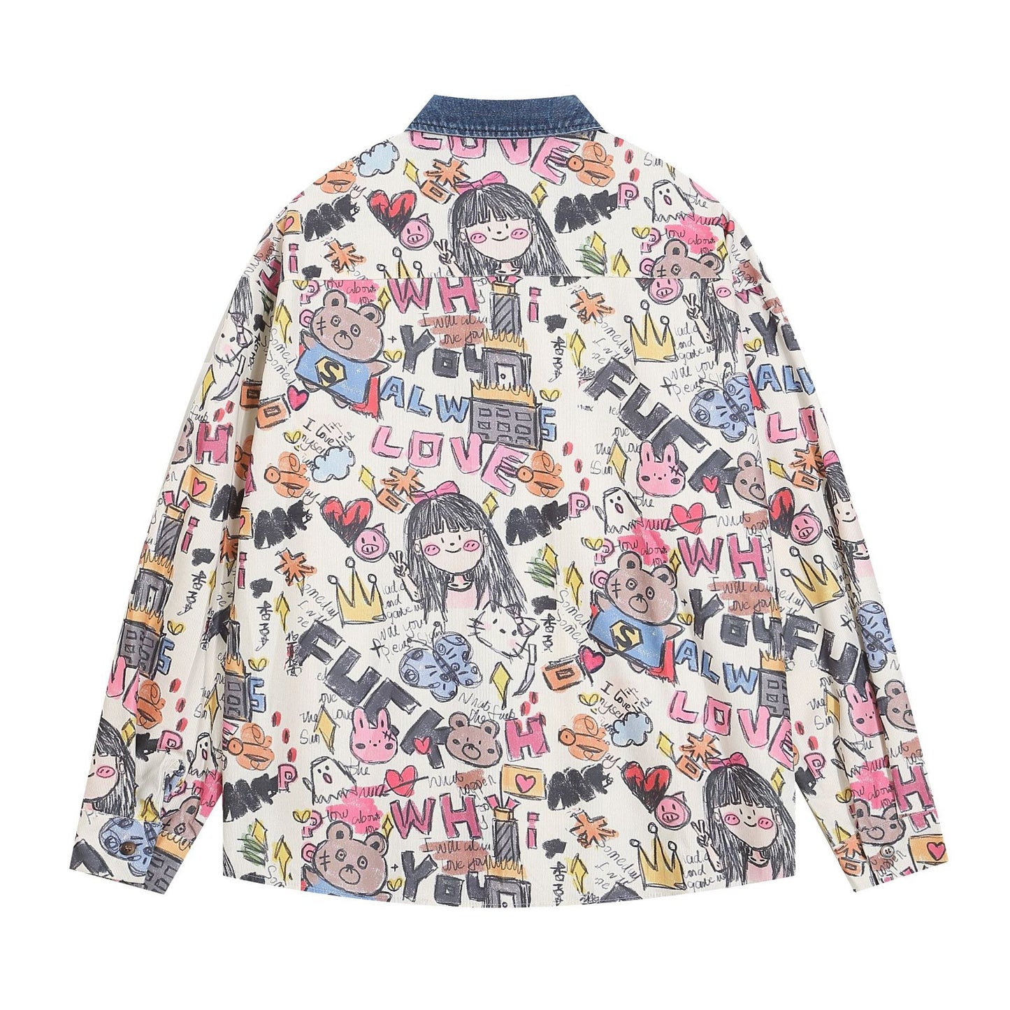 Vintage Academy Style Full Print Graffiti Print Long Sleeve Shirt For Men And Women Spring And Autumn Loose Casual Jacket Trendy