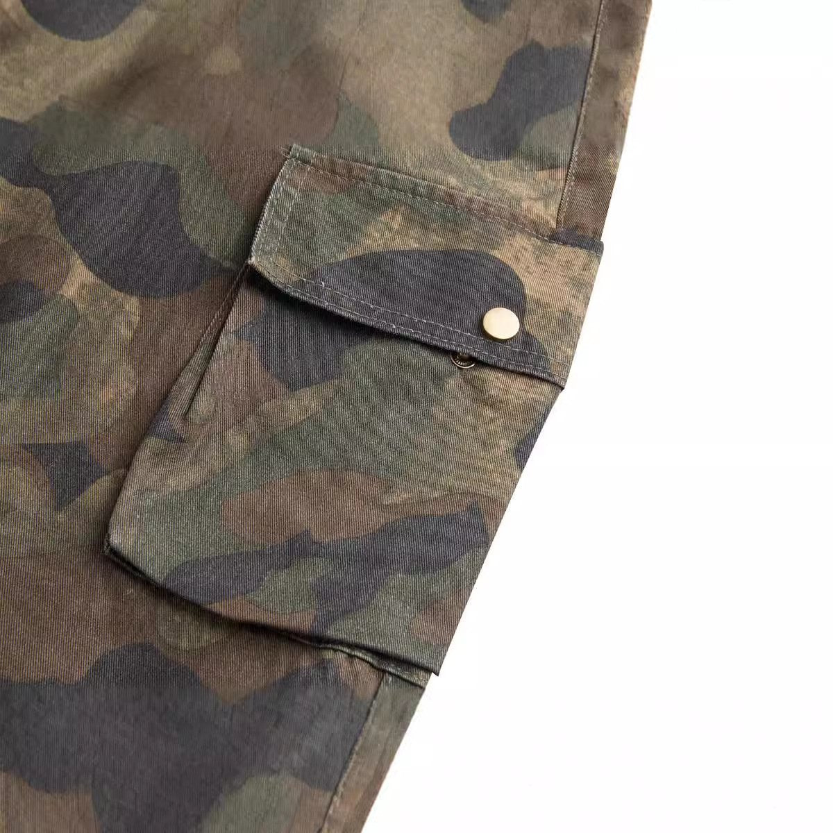 MADEEXTREME Summer Original American Style Maple Leaf Retro Multi-Pocket Overalls Street Loose Camouflage Trousers
