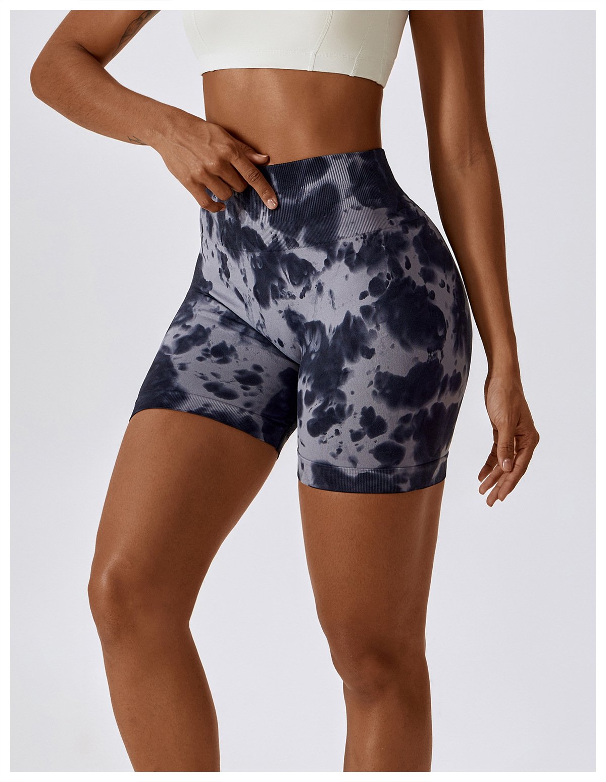 European And American Tie-Dye Seamless Yoga Shorts High Waist Hip-lifting Fitness Pants Belly Tight Sports Shorts Women's 7356